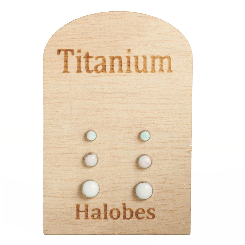 Titanium Earrings Fire Opal White