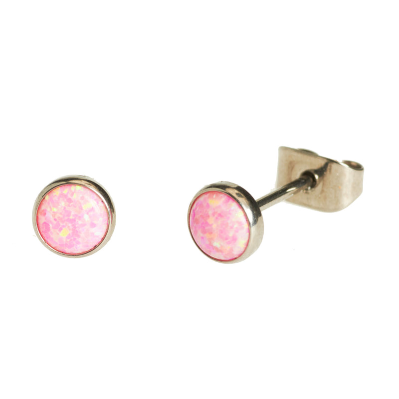 Pair Titanium Earrings Royal Pink Opal