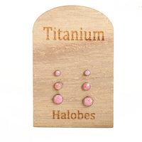 Pair Titanium Earrings Royal Pink Opal