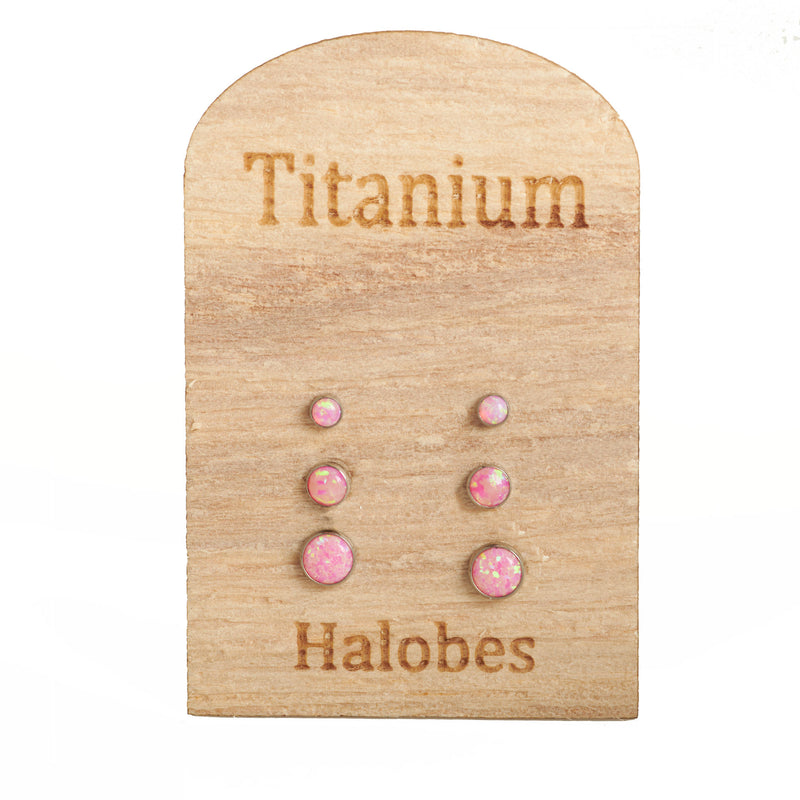 Pair Titanium Earrings Royal Pink Opal