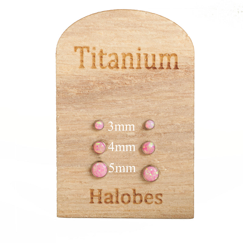 Pair Titanium Earrings Royal Pink Opal