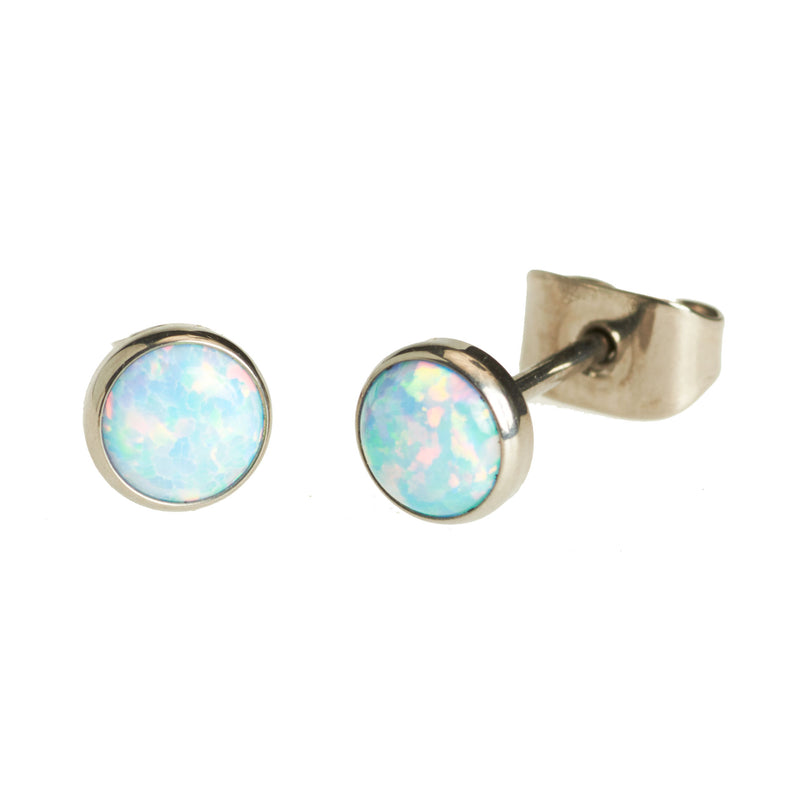 Pair Titanium Earrings Cornflower Blue Opal