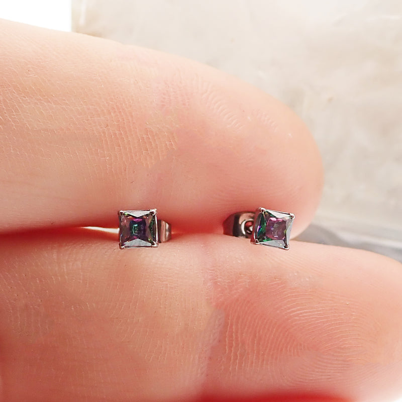 Pair of Square CZ Titanium Earrings