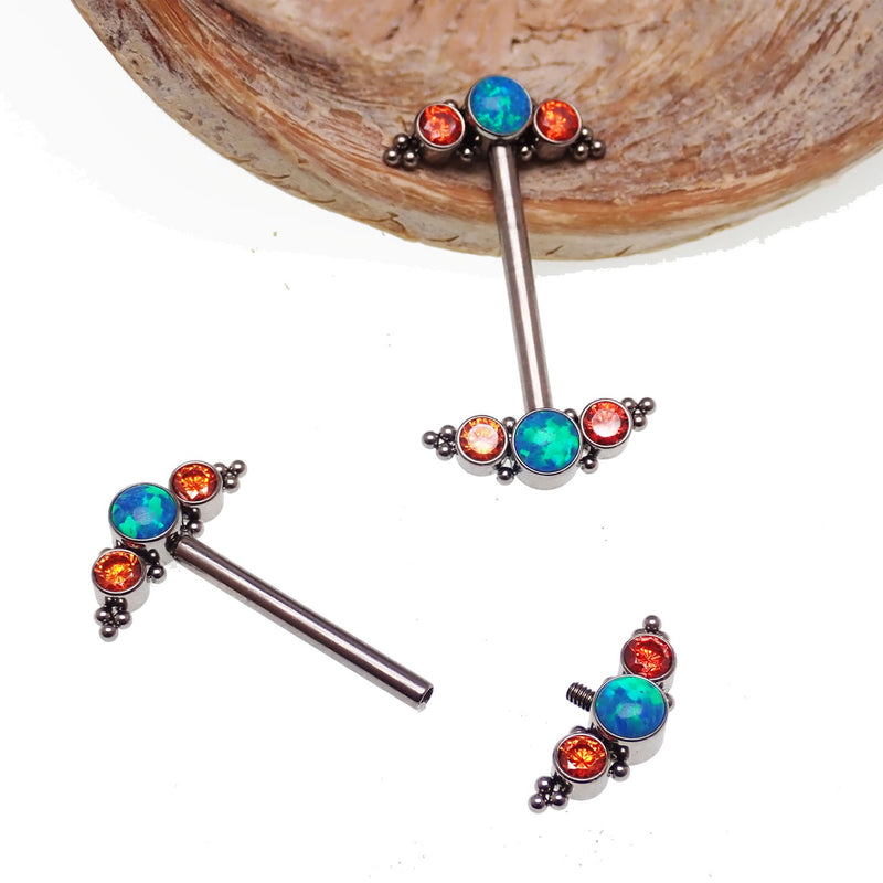 Teal and Orange Opal & CZ Nipple Cluster 14g, 12g