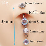 AB Long Flower Dangle Belly Bar 14g