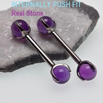 Push Fit Real Amethyst Titanium Nipple Piercing