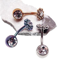 Beaded CZ Flower & Ball Belly Bar 14g