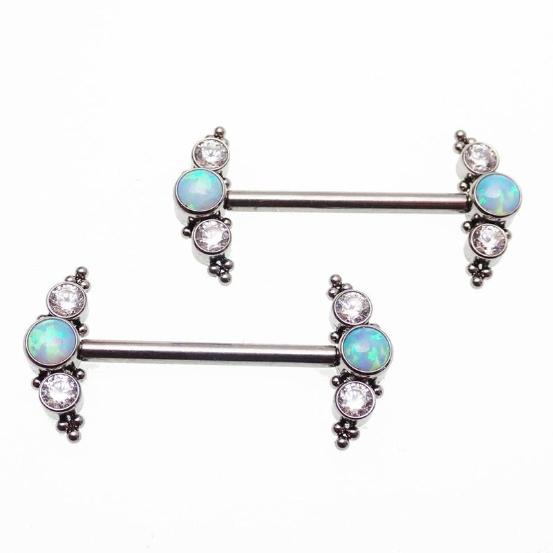 Beaded CZ Forest White Opal Push Fit 14g