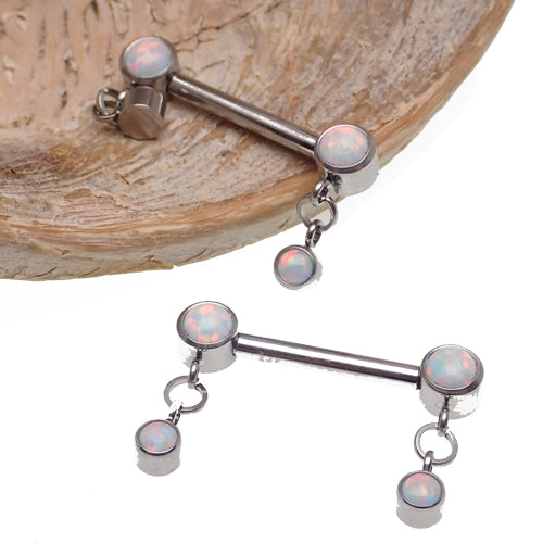 White Opal Titanium Dangle Nipple Piercing 14g  12MM