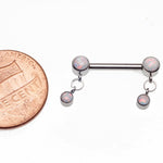 White Opal Titanium Dangle Nipple Piercing 14g  12MM