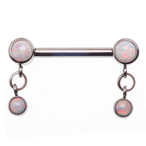 White Opal Titanium Dangle Nipple Piercing 14g  12MM