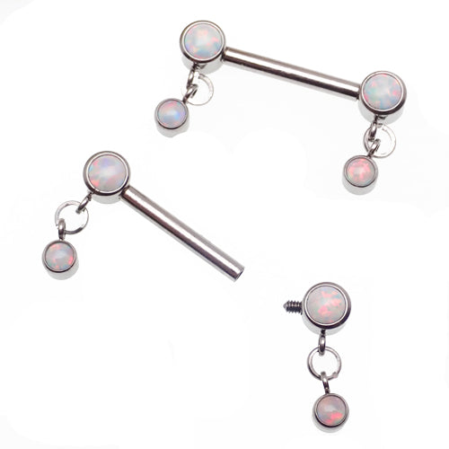 White Opal Titanium Dangle Nipple Piercing 14g  12MM