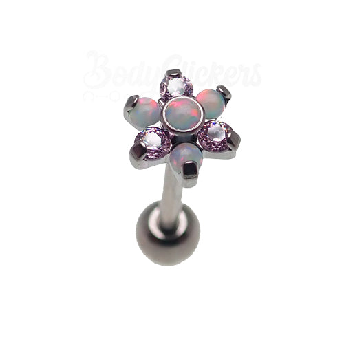 Pink Flower Opal Tongue Piercing 14g