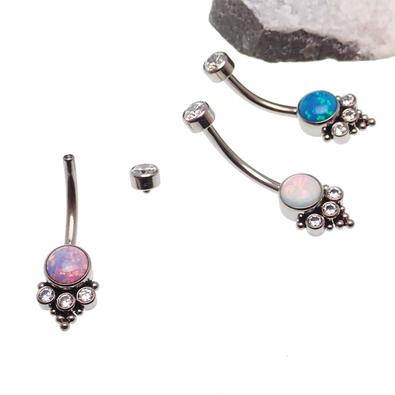 Opal Beaded CZ Cluster Belly Ring 14g