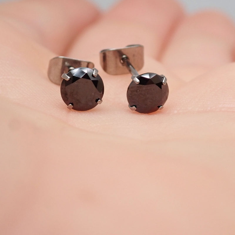 Titanium Earrings Black Crystal