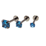 Aqua Triple CZ Flat Back 14g, 16g, 18g