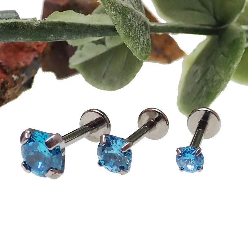 Aqua Triple CZ Flat Back 14g, 16g, 18g