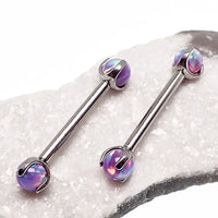 Titanium Multi Lavender 4mm opal barbell by Body Clickers, 12g, 2.0mm gauge, 18mm length, featuring colorful lavender and opal accents.