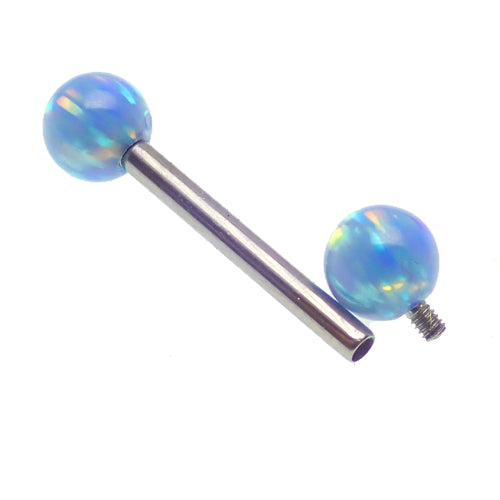 14g titanium barbell with cornflower blue fire opals and clear gemstones, designed for body piercing jewelry.