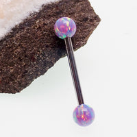 Titanium body jewelry with multi lavender fire opals, 14g gauge, 1.6mm to 8mm sizes, from Body Clickers.
