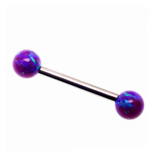 Sleepy Lavender Opal Titanium Nipple Bar by Body Clickers, 14g and 12g, with 8mm bar in a lavender and opal design.