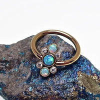 Titanium cluster blue opal closure ring by Body Clickers, 16g, 1.2mm-10mm, sleek and vibrant jewelry piece