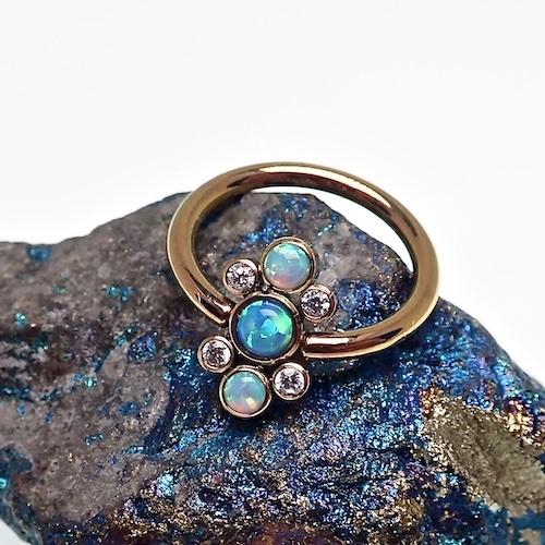 Titanium cluster blue opal closure ring by Body Clickers, 16g, 1.2mm-10mm, sleek and vibrant jewelry piece