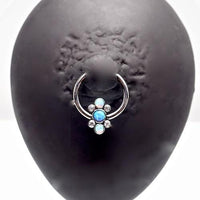 Titanium cluster blue opal closure ring by Body Clickers with 16g gauge and 10mm size, showcasing vibrant blue gemstone cluster design.