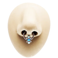 Titanium cluster blue opal closure ring by Body Clickers, 16g gauge, 10mm diameter, with blue opal stones and sleek metal finish.