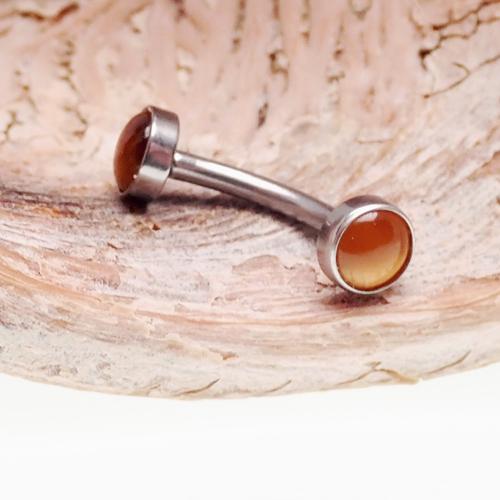 Titanium natural stone curves with tiger's eye beads, 16g body jewelry for pierced ears or body piercings.