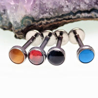 Titanium natural stone flatback internally threaded body jewelry with tiger's eye beads, 0.9mm thread, 16g size by Body Clickers