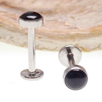 Titanium natural stone flatback internally threaded body jewelry with 0.9mm thread and tiger's eye design, 16g size.