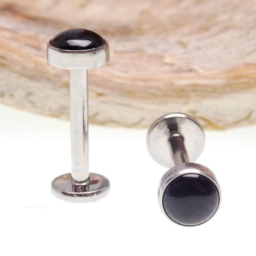 Titanium natural stone flatback internally threaded body jewelry with 0.9mm thread and tiger's eye design, 16g size.