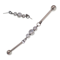 Body Clickers 14g/16g titanium industrial CZ piercing with moveable push pin, 36mm length for ear cartilage jewelry