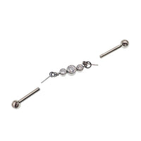 Industrial CZ piercing by Body Clickers with moveable push pin in titanium, available in 14g and 16g gauges.