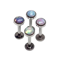14G Titanium Internally Threaded Flat Opal Top Lip / Ear Ring - pure piercings