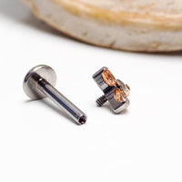 Champagne-colored Body Clickers flat back cluster earrings with 18g gauge and 6mm size, featuring a sparkling trio design.