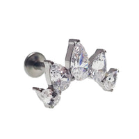 Clear CZ peardrop crown titanium flatback piercing in 14g, 16g, and 18g with a sparkling peardrop design and secure flatback setting.