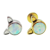 White Opal Cat Titanium Threadless Push Fit Flatback Piercing - 20g, 18g, 16g, 14g - Body Clickers Body Jewelry