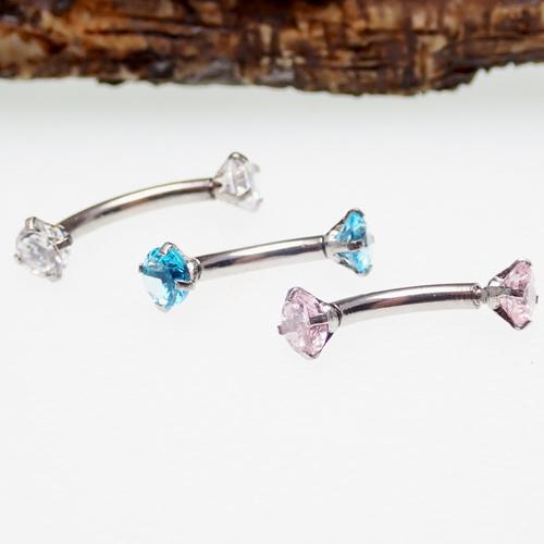 Blue double CZ crystal steel curve body piercing jewelry, 16g, by Body Clickers, featuring a sleek curved design with sparkling crystals.