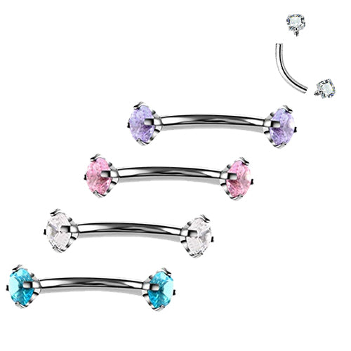 Blue double CZ crystal steel curved body piercing jewelry, 16g, from Body Clickers with a sleek 6mm design.