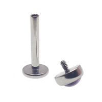 Amethyst and cloudy moonstone titanium flatback piercing in 14g with Body Clickers branding, showcasing the elegant jewelry design.