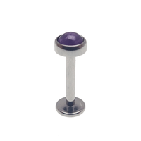 Amethyst and cloudy moonstone titanium flatback piercing in 14g with the Body Clickers brand, featuring a shimmering gemstone design.