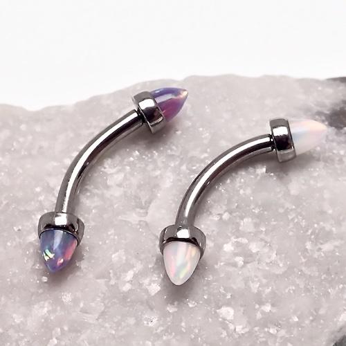 Black spiked opal cone with curved 16g barbell jewelry from Body Clickers, designed for body piercings and accessories.