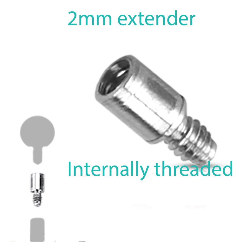 Body Clickers titanium barbell with 2mm extender, 16g and 14g implant-grade jewelry for body piercing.