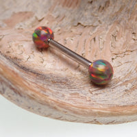 Dark cherry opal Body Clickers barbell with 8mm length, 14g gauge, featuring a sleek barbell design and vibrant gemstone accents.