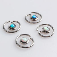 Peacock blue spiral titanium BCR ring with opal design, 16g body jewelry from Body Clickers.