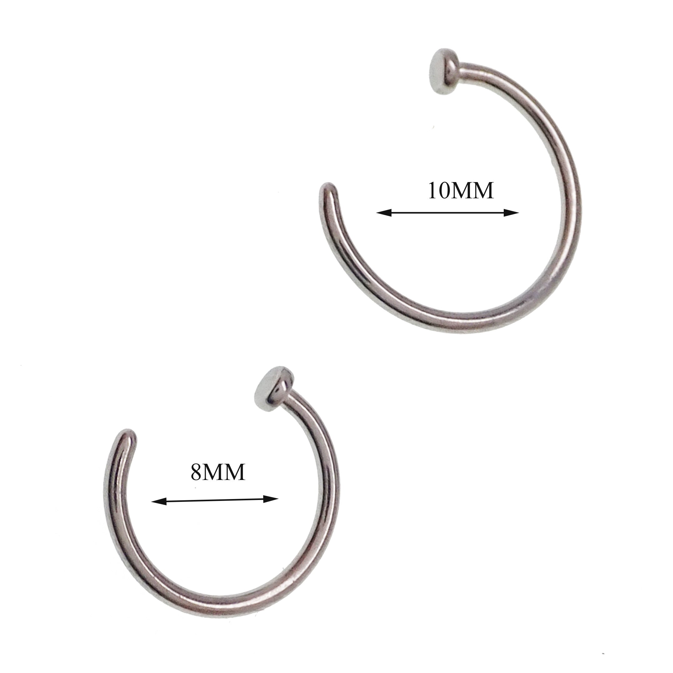 Titanium nose ring with stop, 18g body jewelry by Body Clickers, featuring a sleek implant design and 10mm size.
