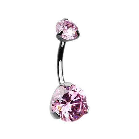 Pink CZ belly ring by Body Clickers, 14g body jewelry with a 10mm diameter, featuring a sparkling pink cubic zirconia gemstone.