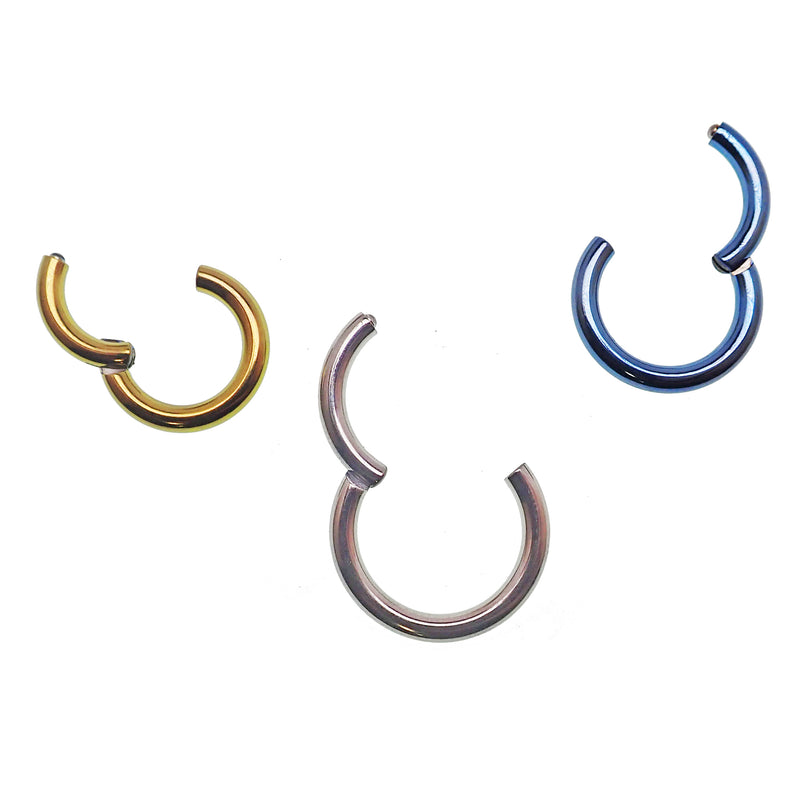 Plain titanium clicker body jewelry in 10g gauge with a sleek, minimalist design for comfortable wear.